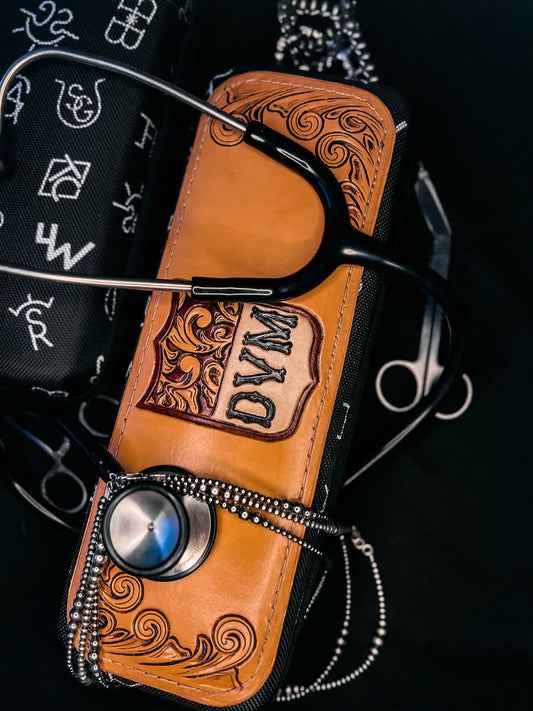 BRANDED DVM- Tooled Leather Stethoscope Case