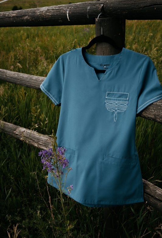 Caribbean Blue Boot-Stitch Top