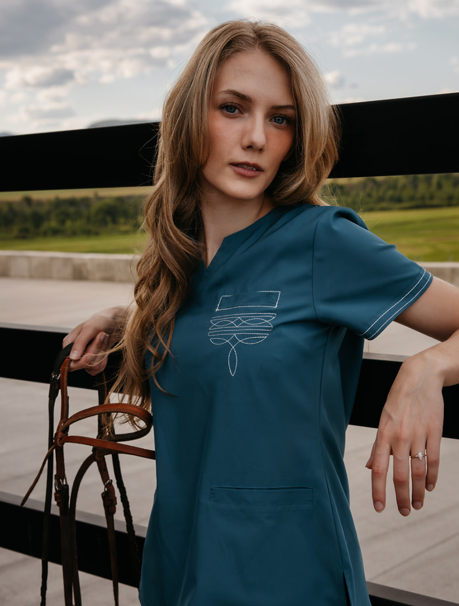Caribbean Blue Boot-Stitch Top