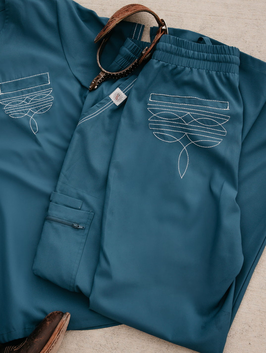 Caribbean Blue Boot-Stitch Pants