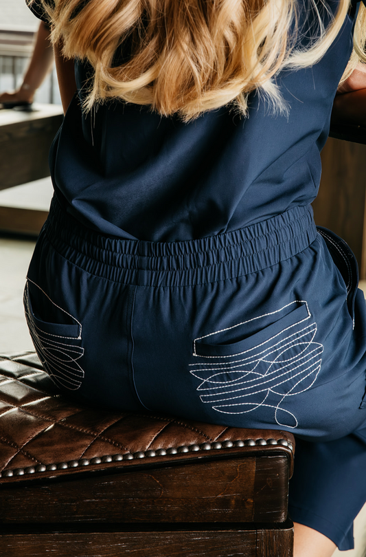 Navy Boot-Stitch Pants