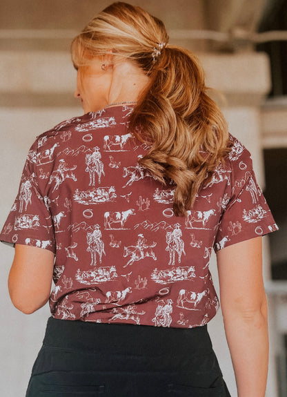 Wine Old West Scrub Top