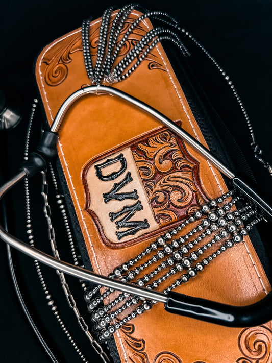 DVM Tooled Leather Stethoscope Case
