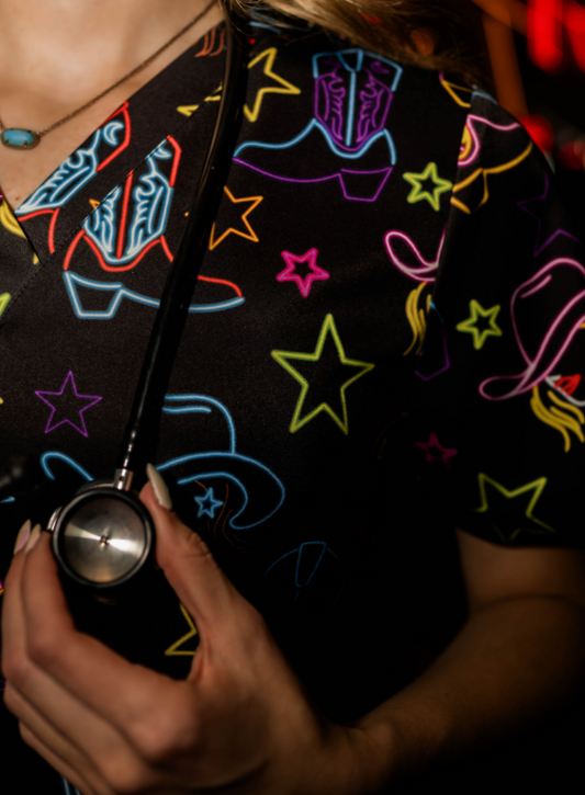 Neon Cowgirl Scrub Top