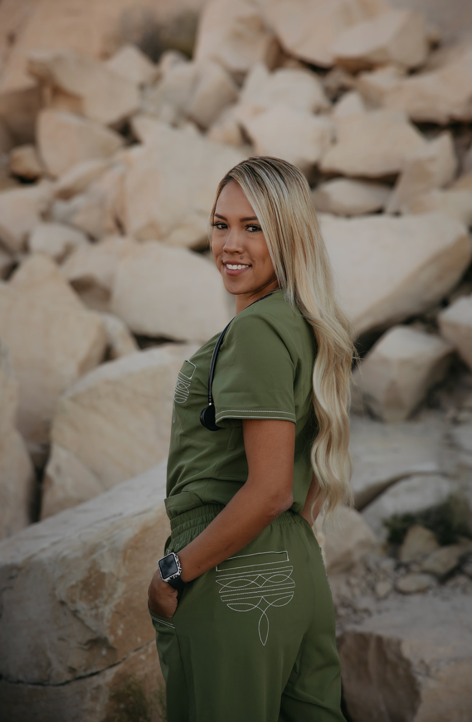 Olive Green Boot-Stitch Pants