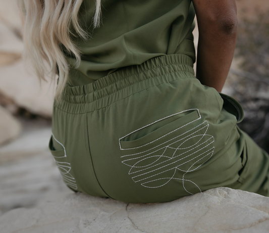 Olive Green Boot-Stitch Pants