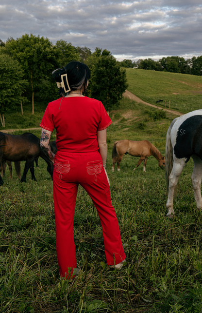 Red Boot-Stitch Pants