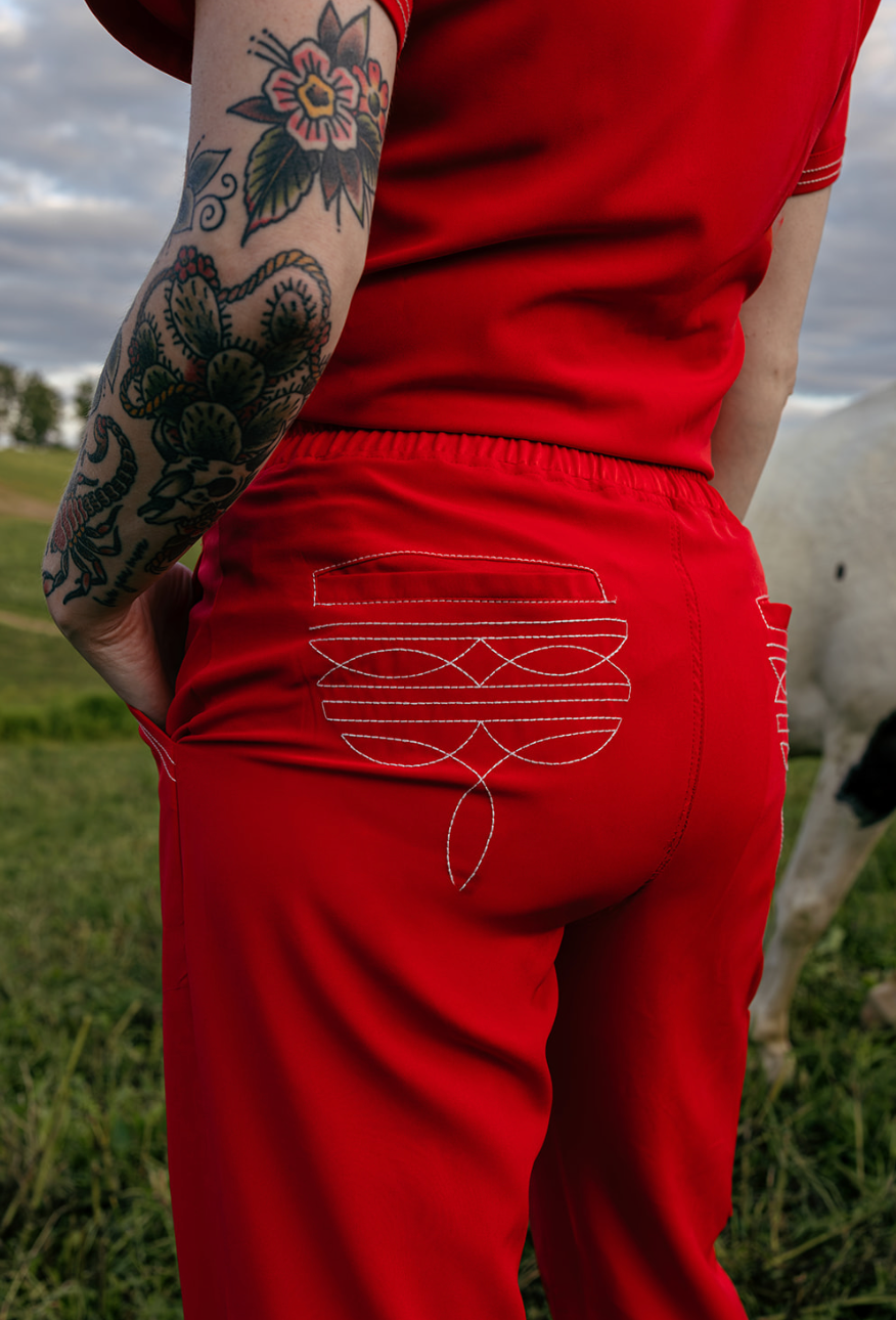 Red Boot-Stitch Pants