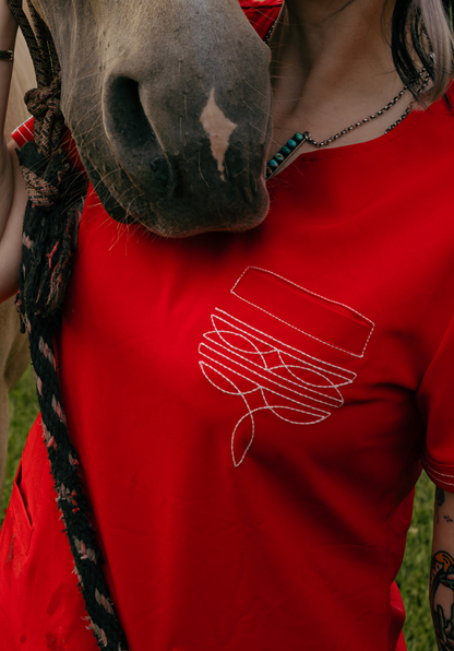 Red Boot-Stitch Top